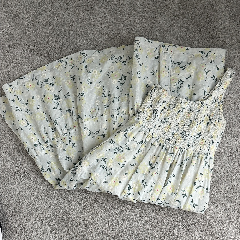 En Saison One-Shoulder Floral Midi Dress in White/Cream, Yellow & Green Large
